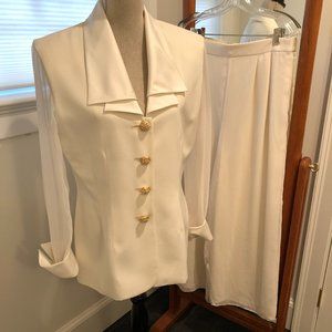sz 14 Collections 2 pc pant suit set cream formal